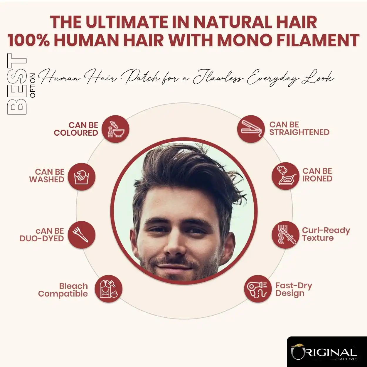 Natural Black Monofilament Hair Patch Easy Fix with Tape Glue